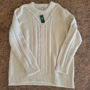 L.L. Bean Signature Fisherman Classic Cotton Cable knit Cream Sweater XL